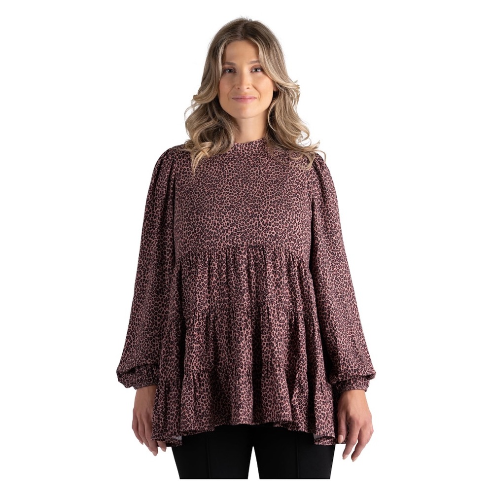 Destination Maternity Womens Maternity Mock Neck Blouse Leopard Size M NWOT